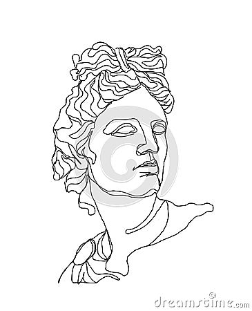 One line drawing skech. Apollo sculpture.Modern single line art, aesthetic contour. Perfect for home decor such as posters Vector Illustration